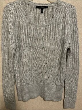 White House Black Market Light Silver Scoop Neck Knit Sweater